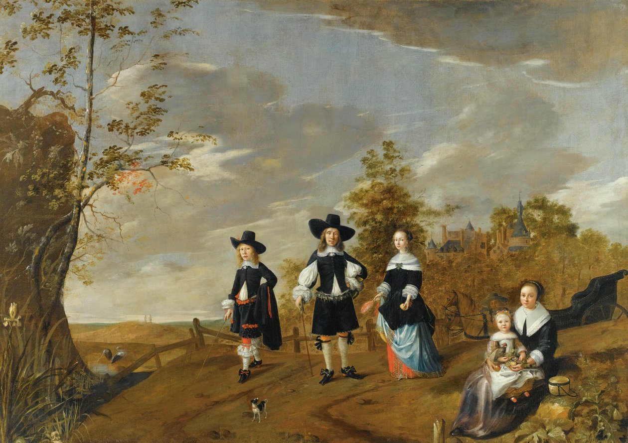 Családi portré tájban Kasteel Duurstede előtt alkotó: Christiaen van Colenbergh