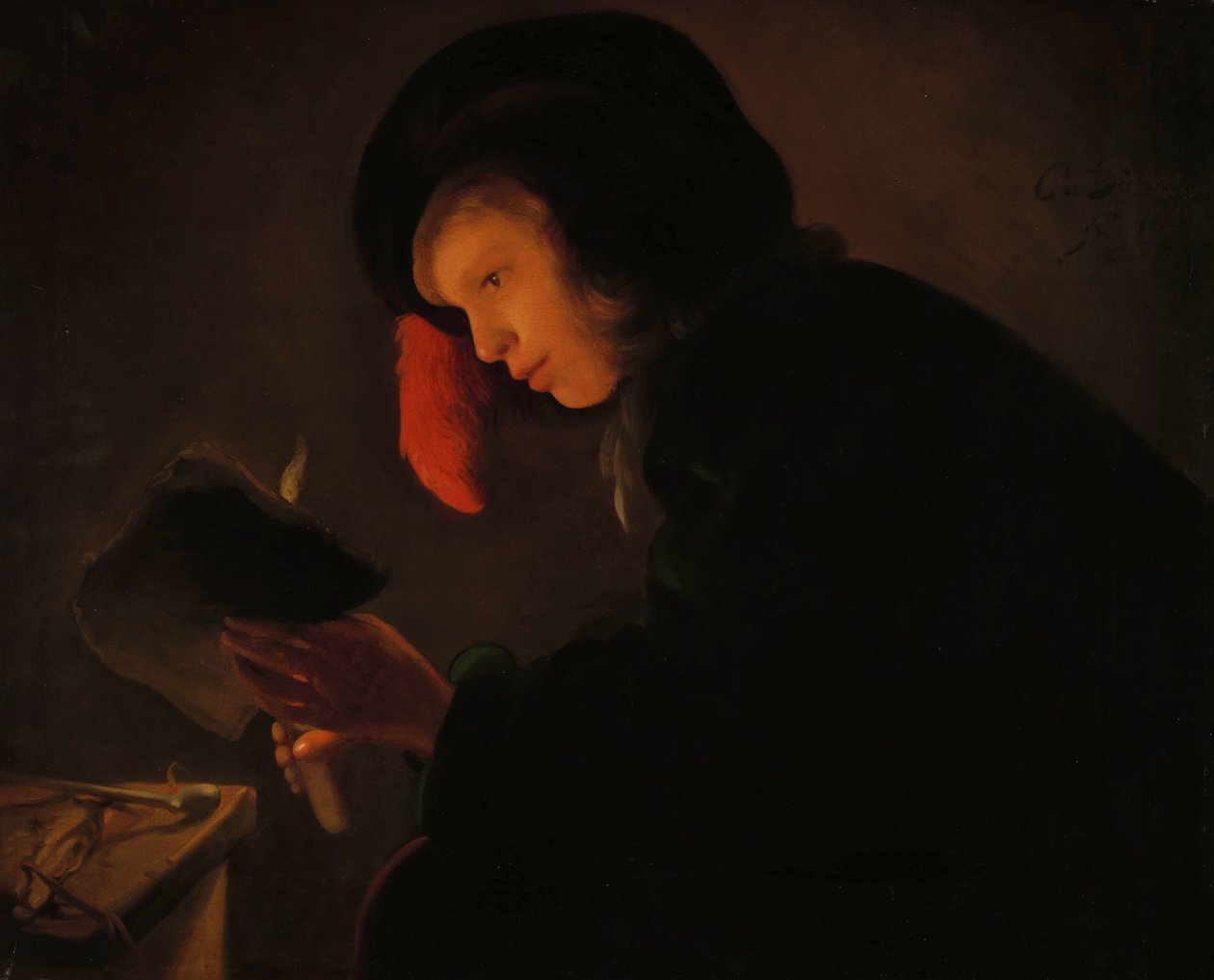 Fiatal férfi gyertyafényben alkotó: Christiaen Jansz. Dusart