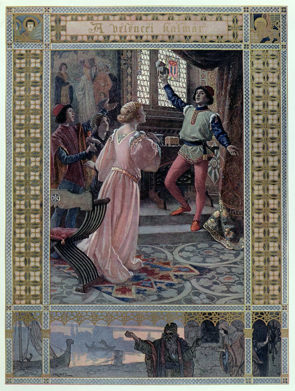 Illusztráció William Shakespeare (1565-1616) "Velencei kereskedő" című művéből, 1900 körül alkotó: Christian August Printz