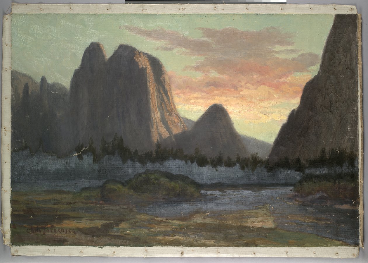 Yosemite kilátás, naplemente, 1899 körül alkotó: Christian Jorgensen