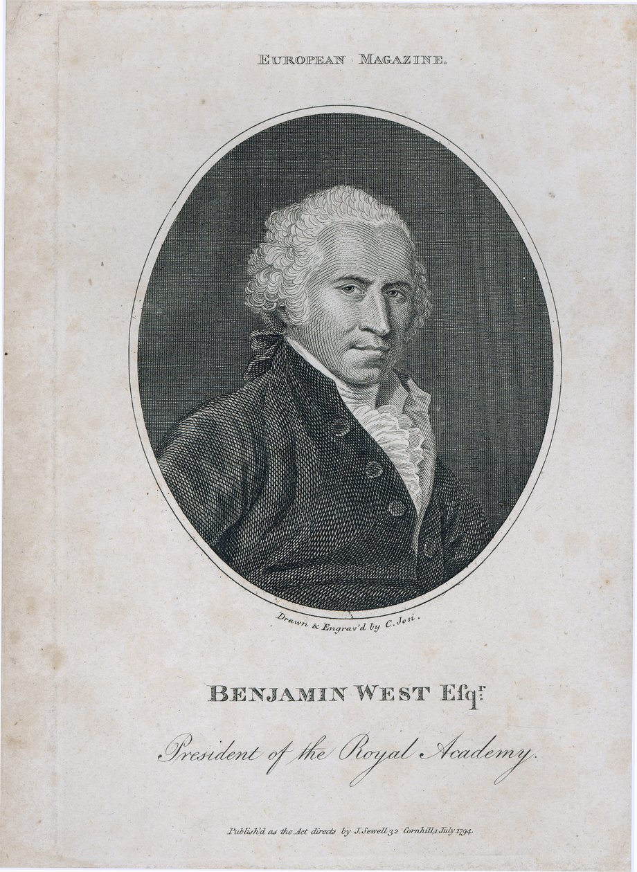 A művész által metszett Benjamin West (1738-1820), a Királyi Akadémia elnökének portréja, 1794 alkotó: Christian Josi
