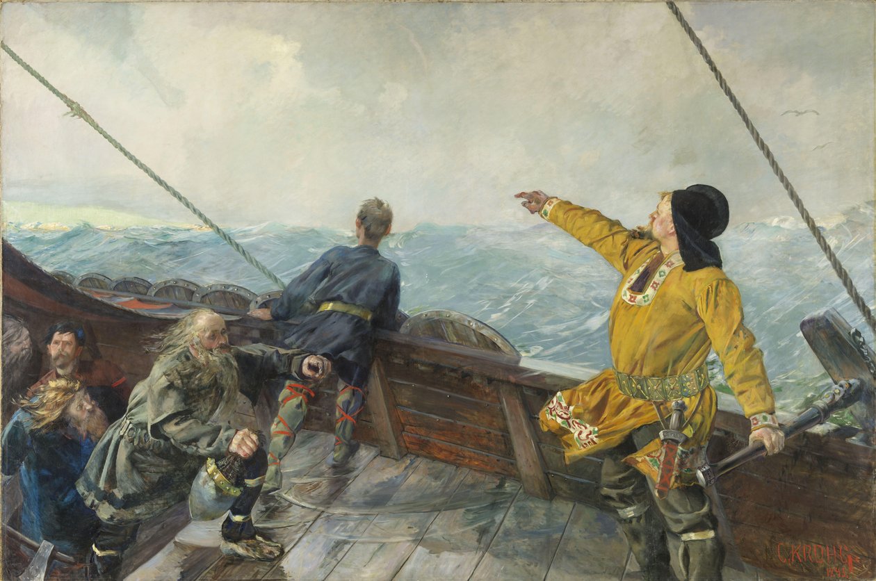 Leif Eriksson (10. század) nevezetességei Amerikában landolnak, 1893 alkotó: Christian Krohg