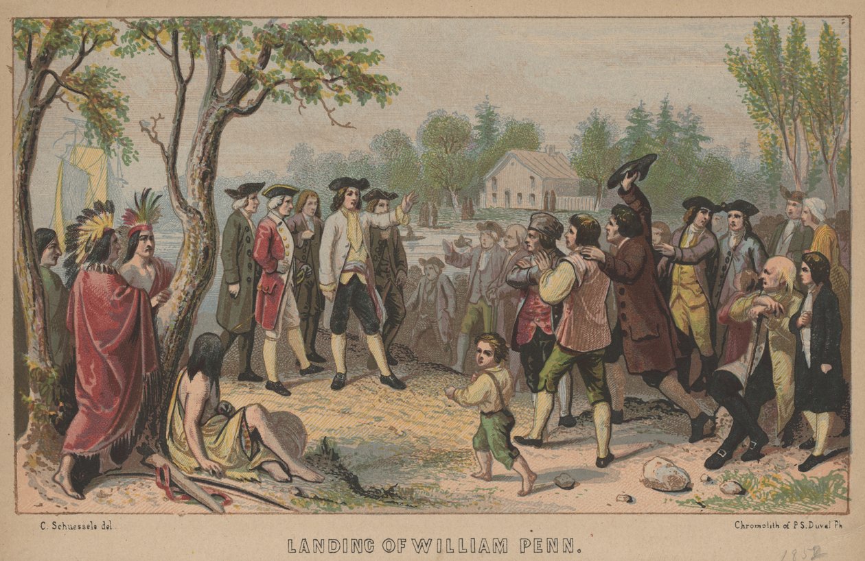 William Penn partraszállása, P.S. Duval litográfiája, 1852 (kromolitográfia) alkotó: Christian Schuessele