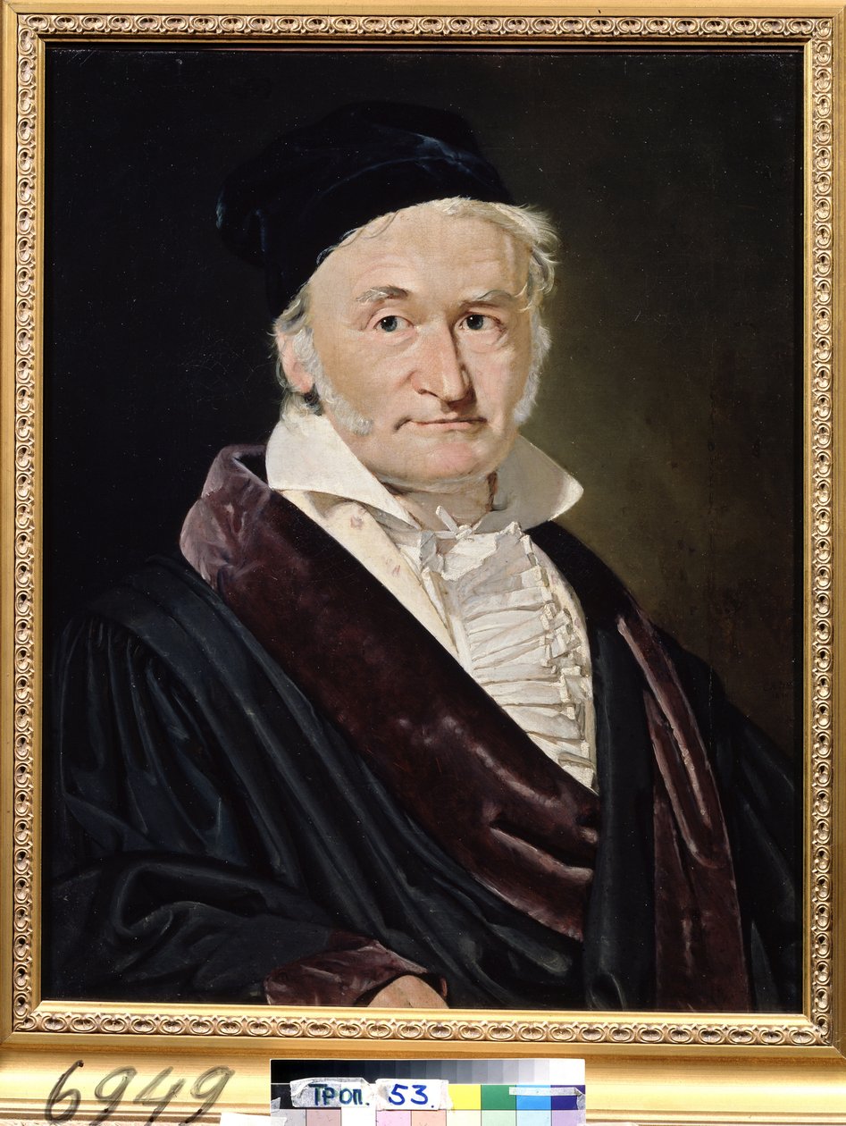 ""Portré du scientifique allemand Karl (Carl) Friedrich Gauss (1777-1855)" (Carl Friedrich Gauss matematikus, csillagász és fizikus portréja (1777-1855)) Peinture de Christian Albrecht Jensen (17092-1840 Dim.1847092-184). 66x52 cm Musee Pouchkine, M alkotó: Christian Albrecht Jensen