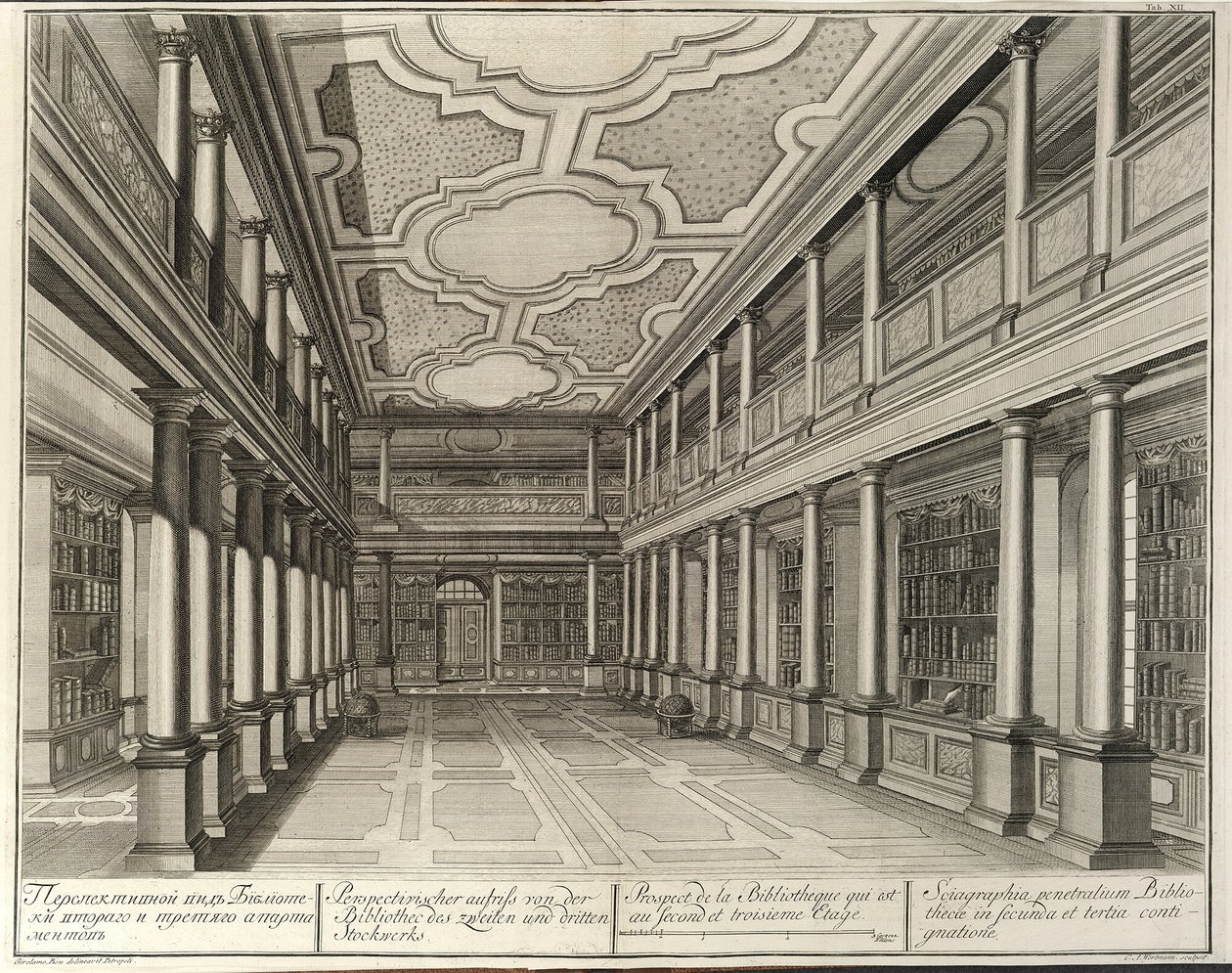 Könyvtár: A Császári Tudományos Akadémia épülete, 1741 alkotó: Christian Albrecht Wortmann