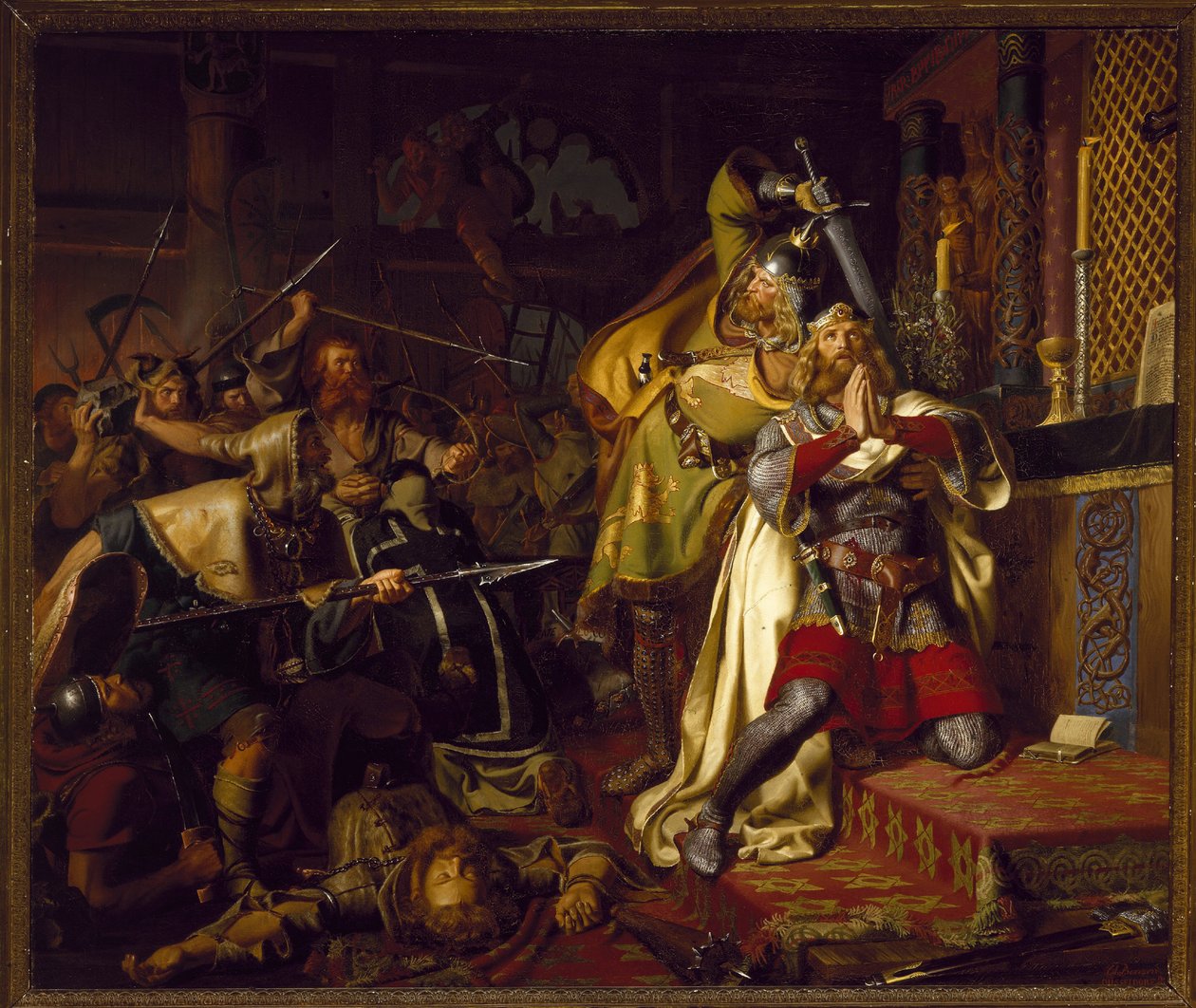 Mort de Knut (Canut, Knud) IV, Dánia Szent (1040-1086) – A dán IV. Kánút halála a Szent Albanus-templomban (A Szent Kánú meggyilkolása), Christian Albrecht von Benzon (1816-1849) alkotó: Christian Albrecht von Benzon
