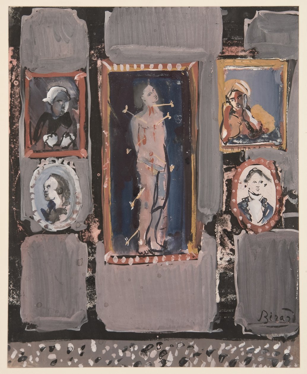 Szent Sebestyén szürke alapon, c. 1935-1945 (guache papíron) alkotó: Christian Bérard