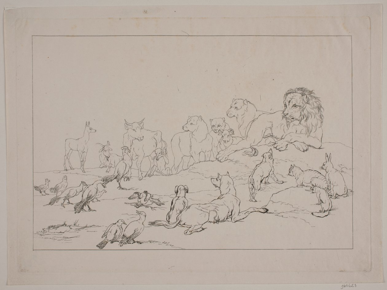 Az állatok összeállítása. Illusztráció: "Reinike Fuchs" alkotó: Christian David Gebauer