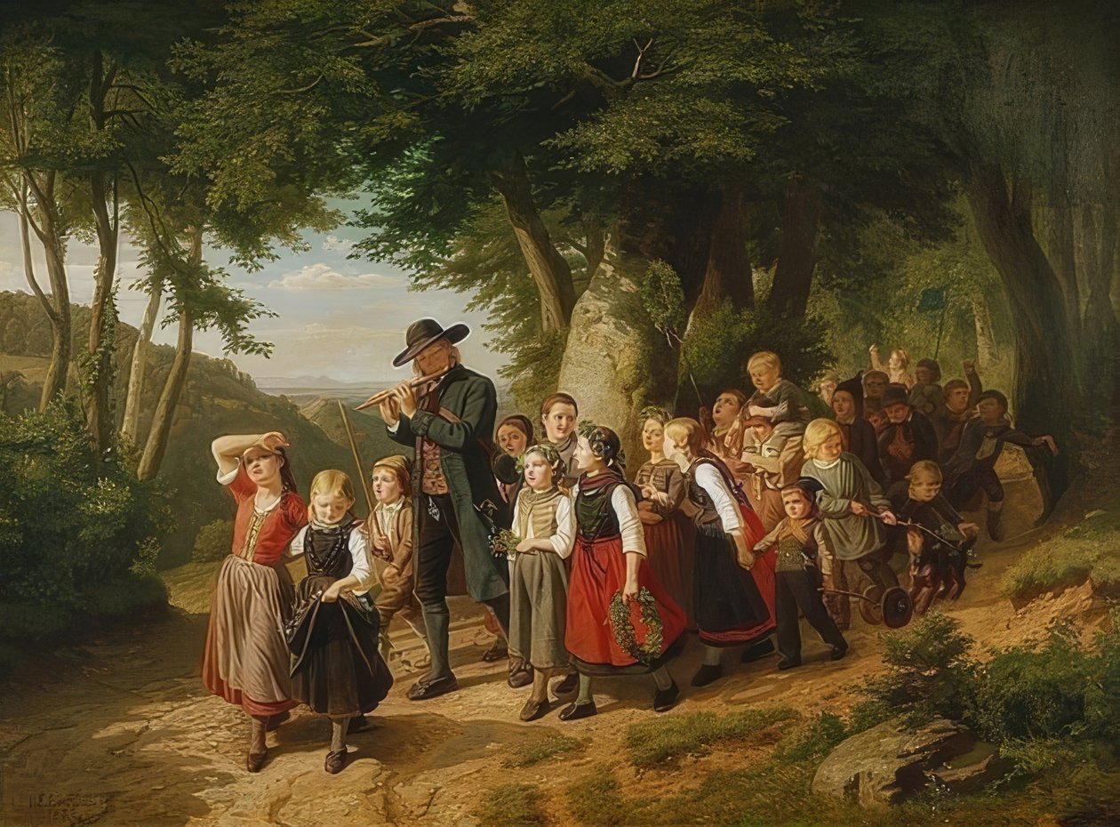 Hazaérve az iskolai fesztiválról. 1852 alkotó: Christian Eduard Boettcher