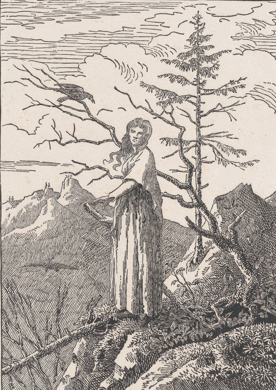 Nő hollóval A nő hollóval a mélységben, valószínűleg 1803-ban. alkotó: Christian Friedrich