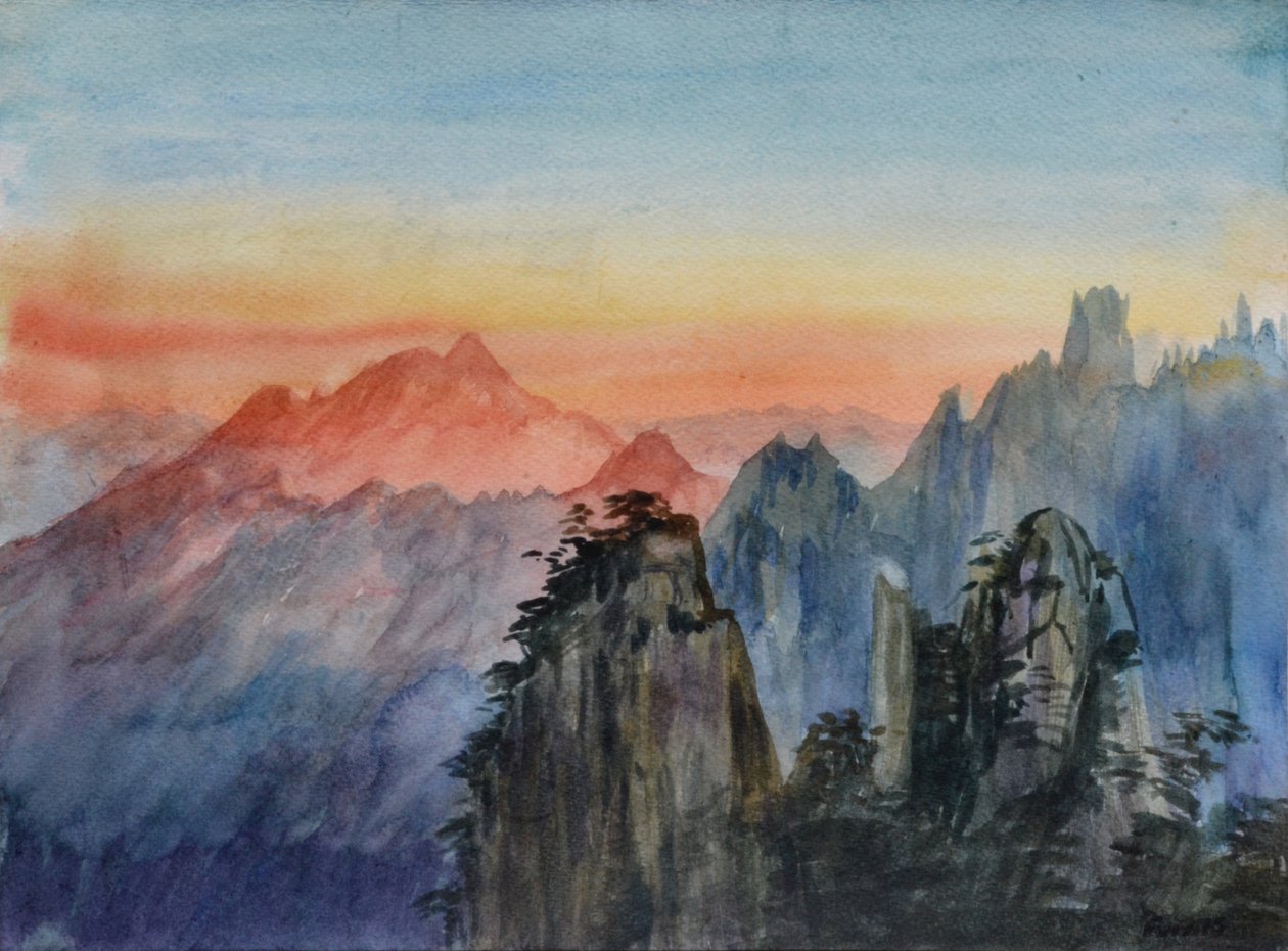 Buddha fénye - Napfelkelte Rózsahegy, 2015 (akvarell, papír) alkotó: Christian Furr