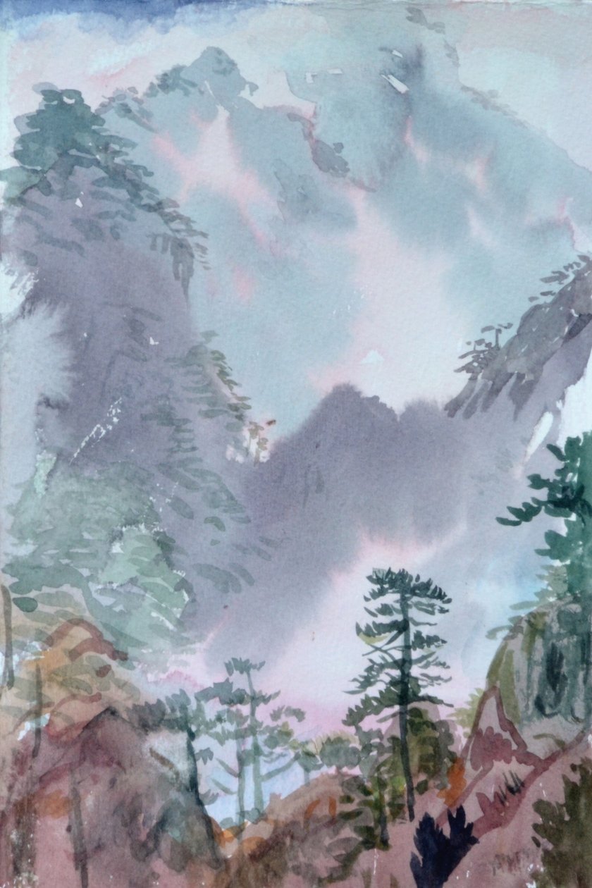 Rózsahegyek, Shangri La, 2015 (akvarell, papír) alkotó: Christian Furr