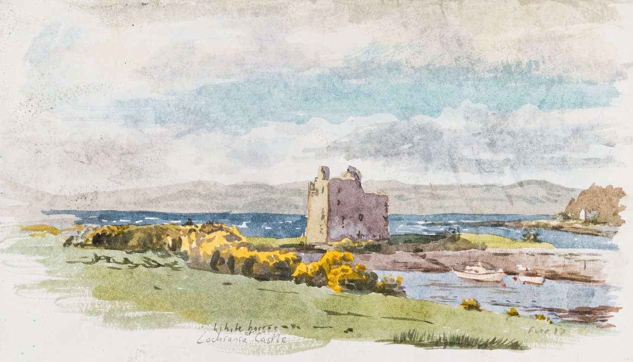 White Horses At Lochranza Castle, 2017 (akvarell, akvarellpapír) alkotó: Christian Furr