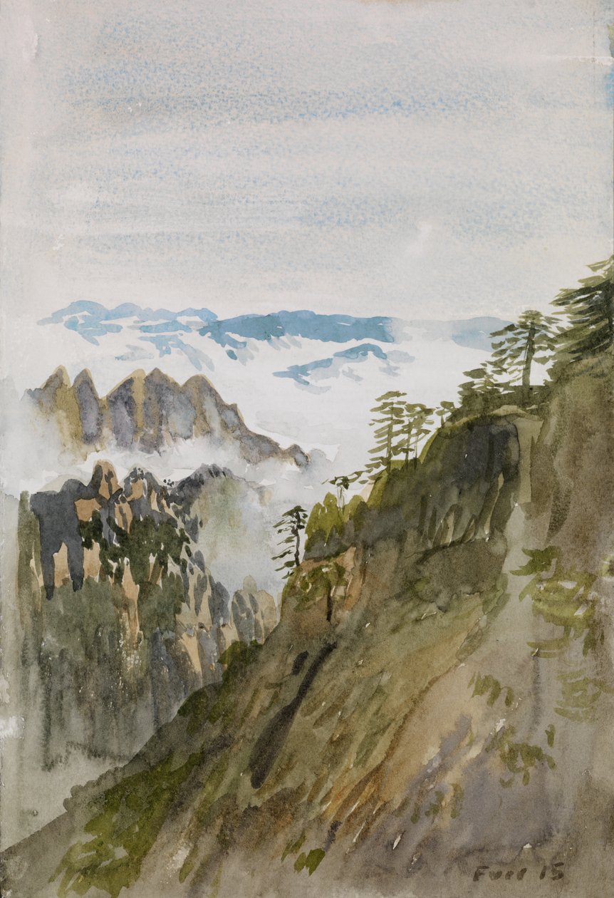 Sárga hegyi fenyők, Huangshan, 2015 (akvarell, papír) alkotó: Christian Furr
