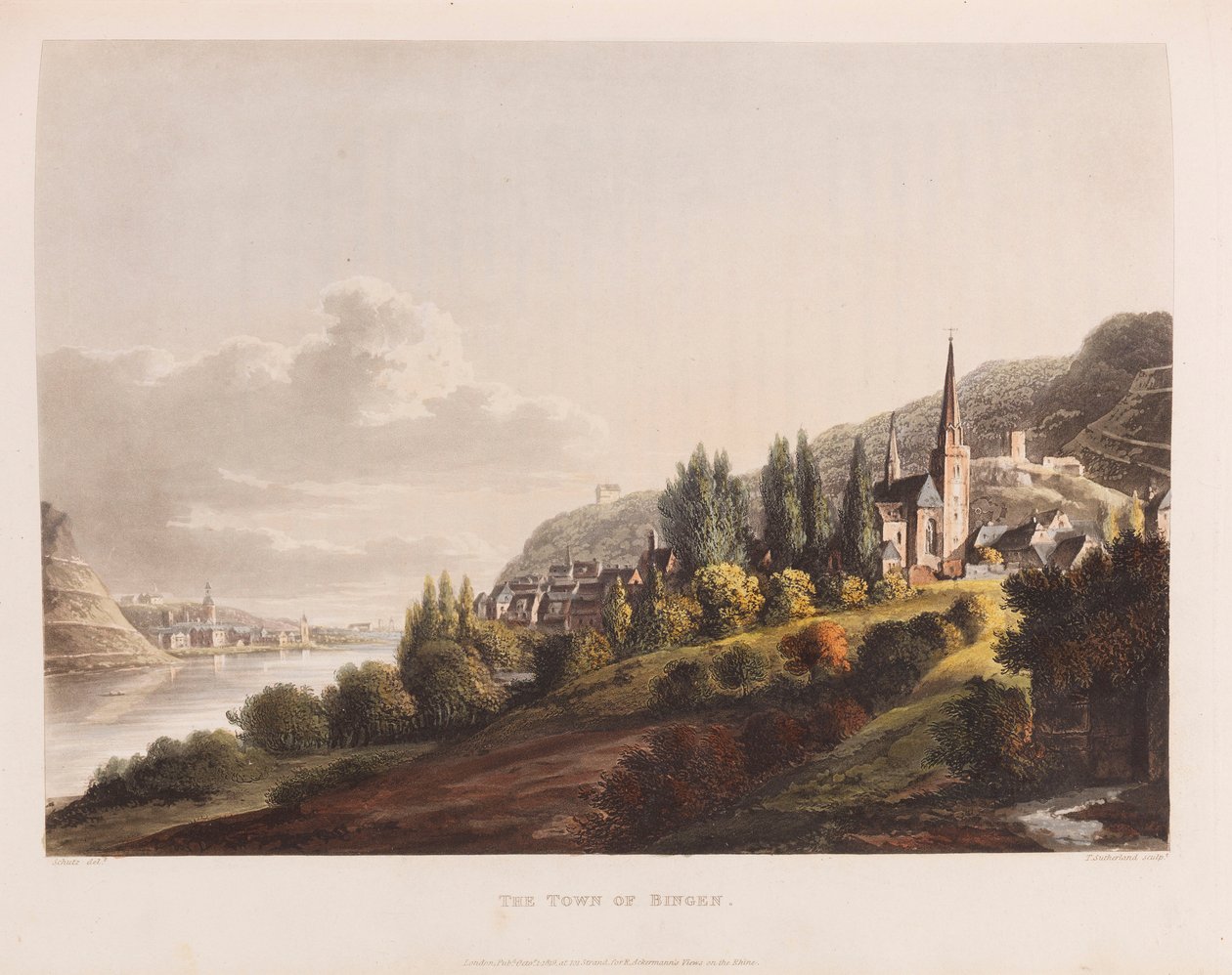 Bingen. Forrás: Festői túra a Rajna mentén, 1820. alkotó: Christian Georg Schütz the Younger