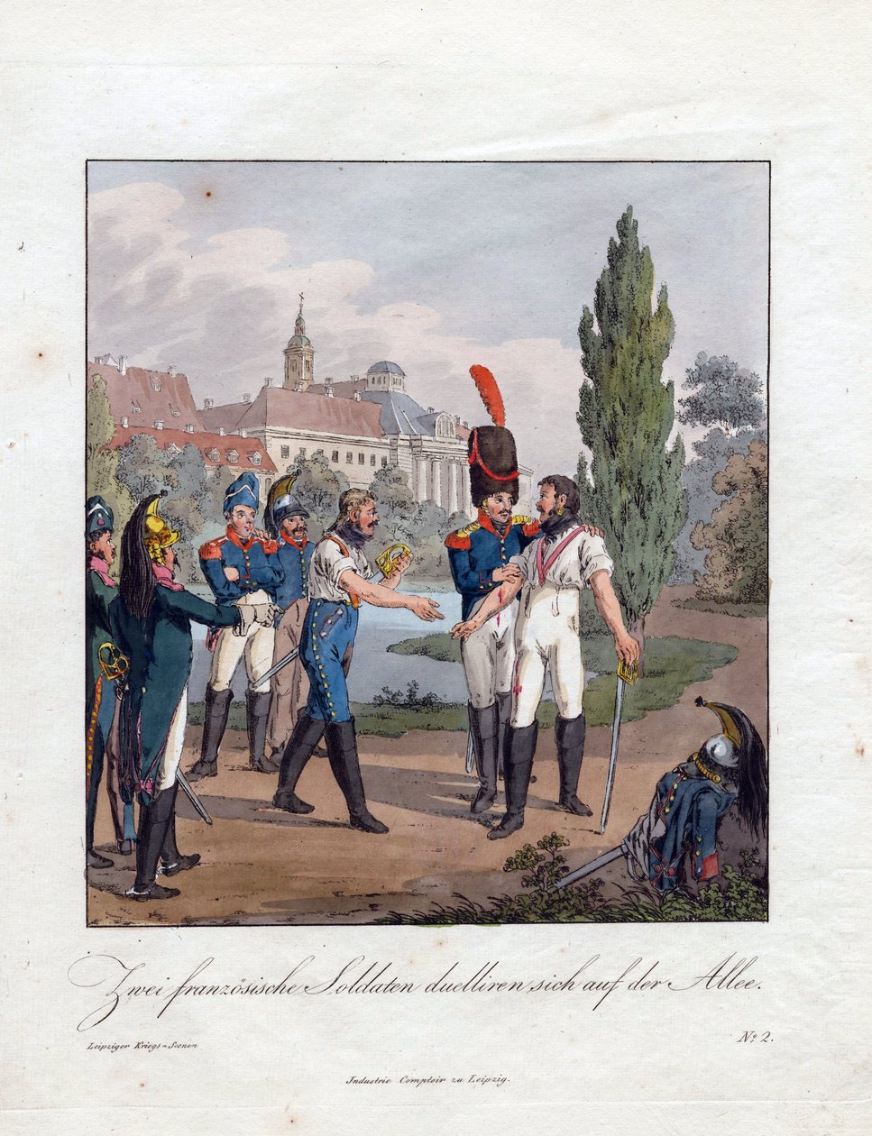 "Két francia katona párbaja" Christian Gottfried Heinrich Geissler (1770-1844) akvarellje 1808 Magángyűjtemény alkotó: Christian Gottfried Geissler