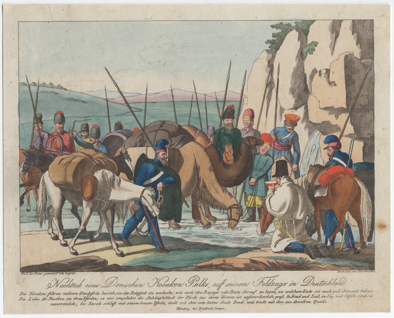Németországban nyugvó doni kozákok, 1814 körül alkotó: Christian Gottfried Heinrich Geissler