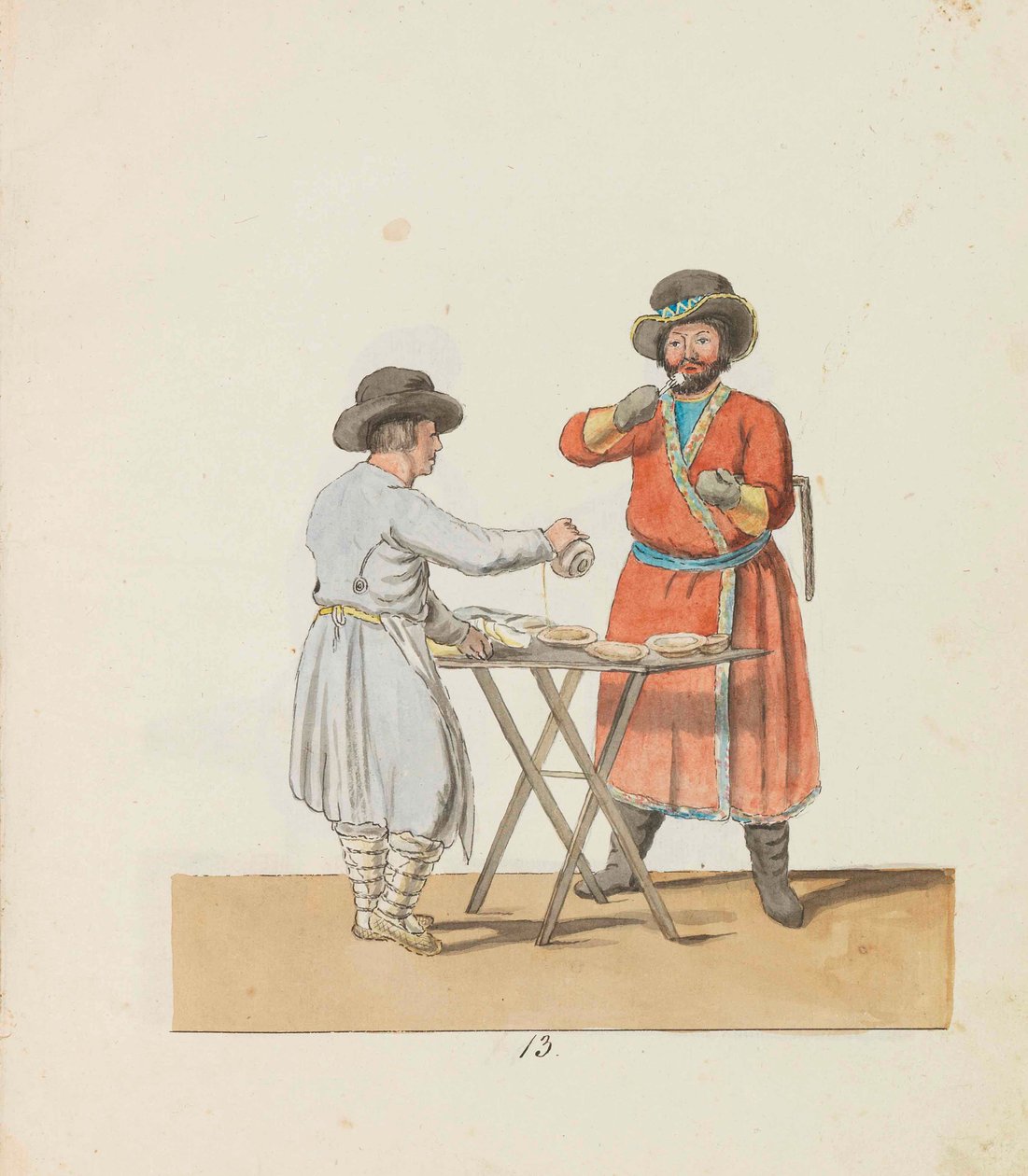 Kissel árus és uradalmi kocsis A szentpétervári házalóék sorozatból, 1799. alkotó: Christian Gottfried Heinrich Geissler