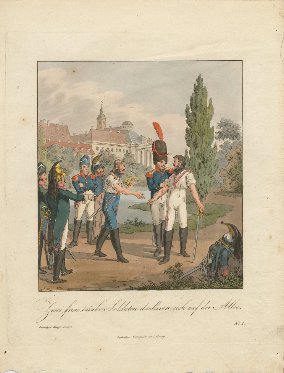Két francia katona párbajt vív egy sugárúton alkotó: Christian Gottfried Heinrich Geissler