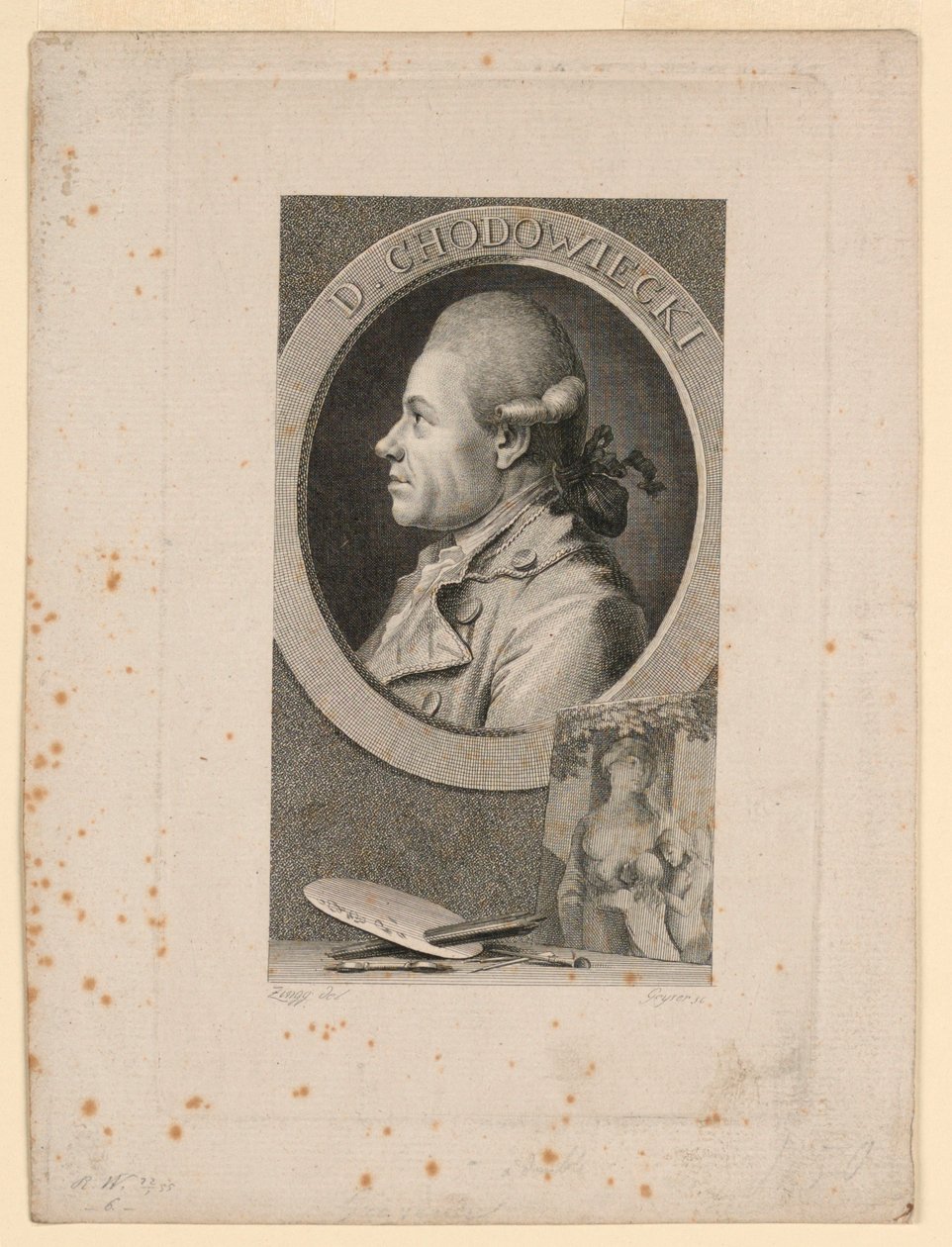 Daniele Chodoiecki portréja, a „Neue Bibliotheh der sönen Wissenschaften” címlapja, Lipcse, Németország, 1780 alkotó: Christian Gottlieb Geyser
