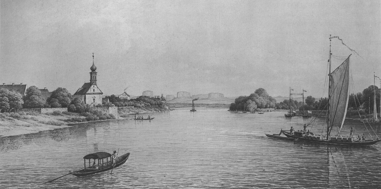 A Maria am Wasser templom Drezda közelében 1850 körül alkotó: Christian Gottlob Hammer