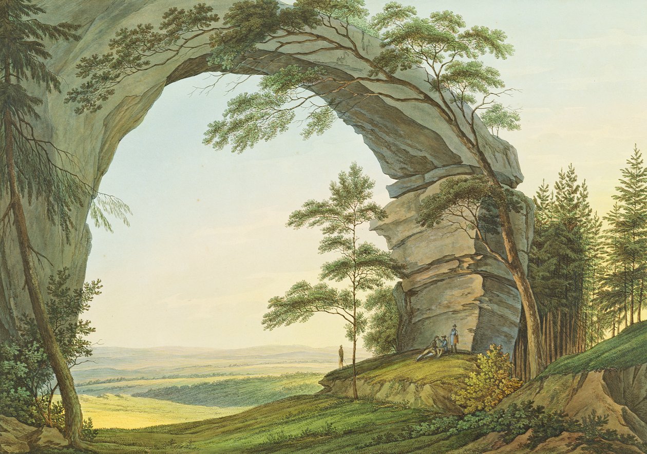 Prebischtor kilátása Szász Svájcban Csehország határán (metszet wc-vel) alkotó: Christian Gottlob Hammer