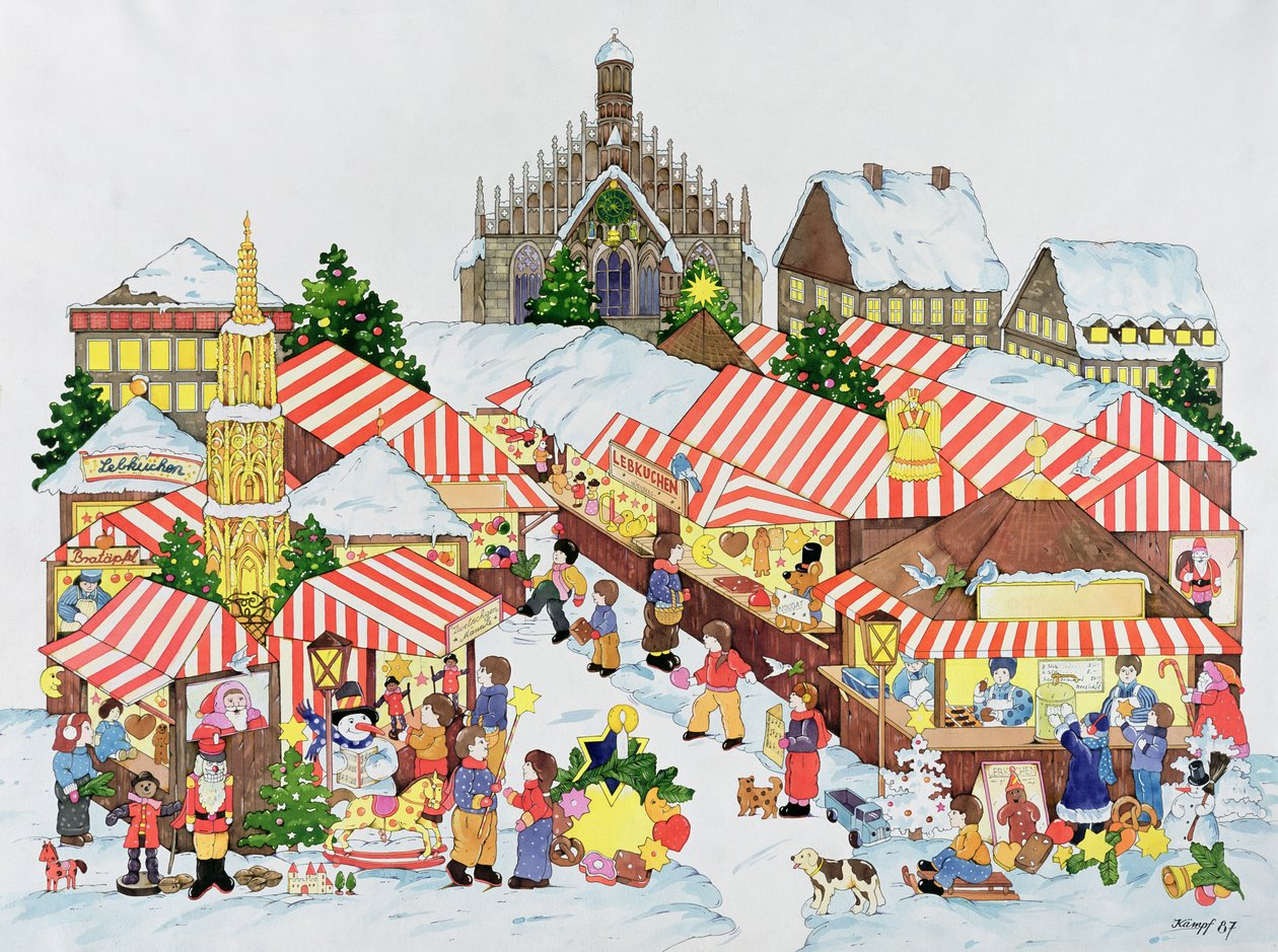 Christkindlmarket, Nürnberg, 1987 (wc papíron) alkotó: Christian Kaempf