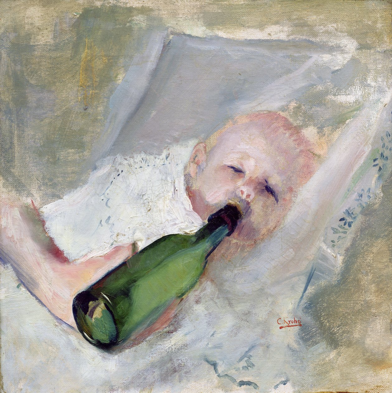 Baba tejesüveggel (olaj, vászon) alkotó: Christian Krohg