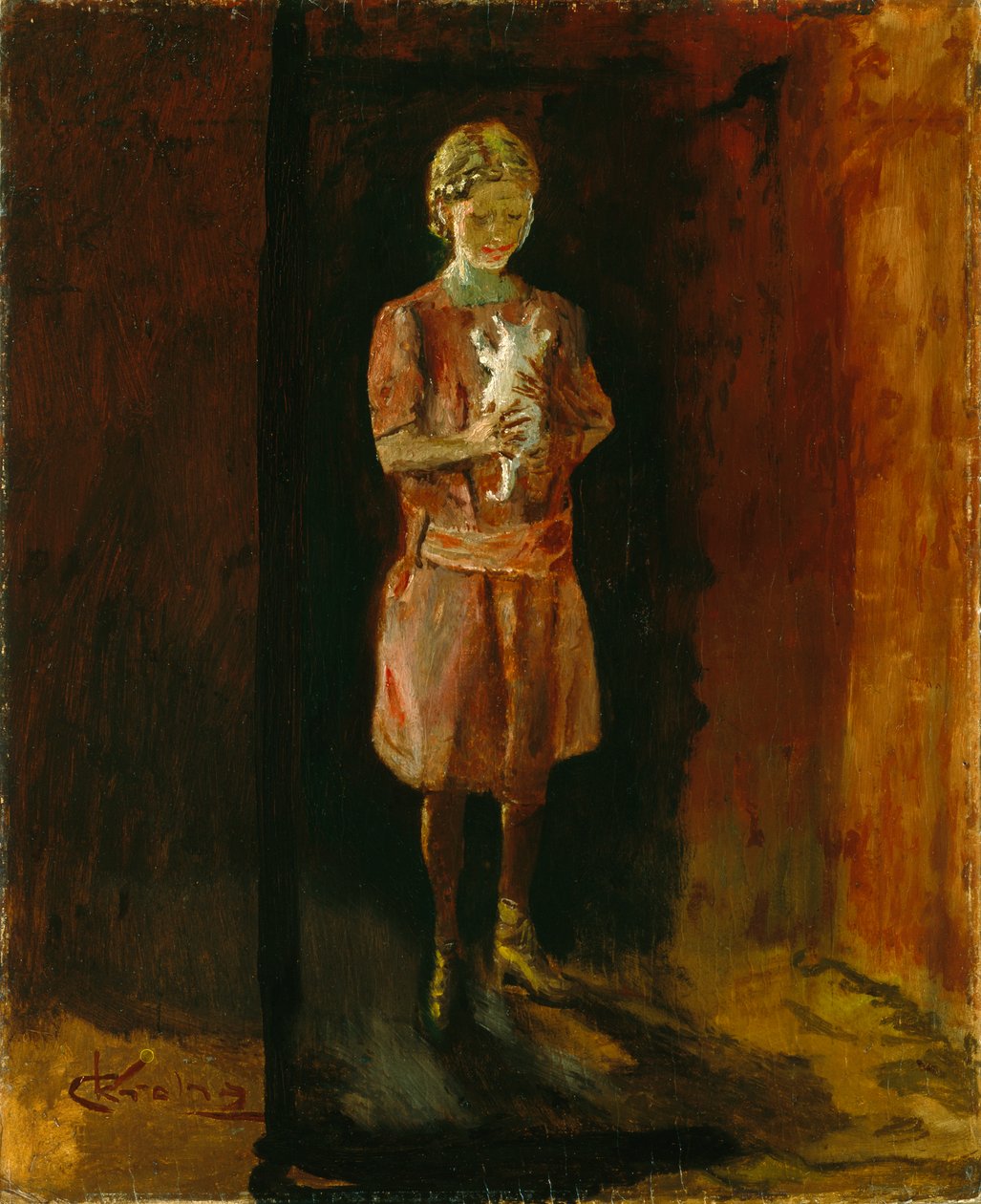 Lány macskával (olaj, vászon) alkotó: Christian Krohg