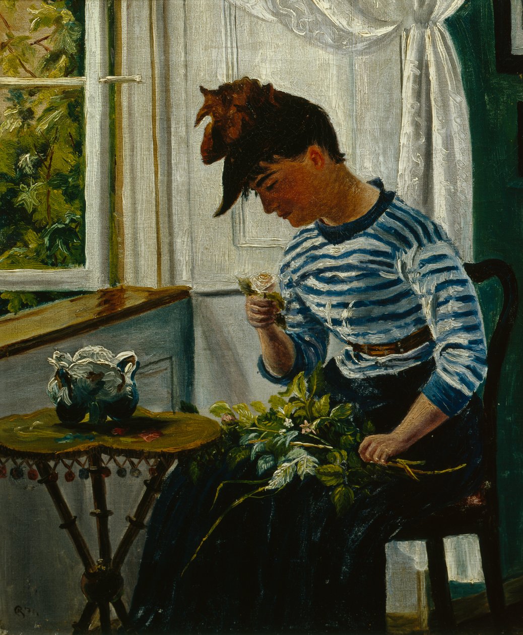 Lány virággal alkotó: Christian Krohg