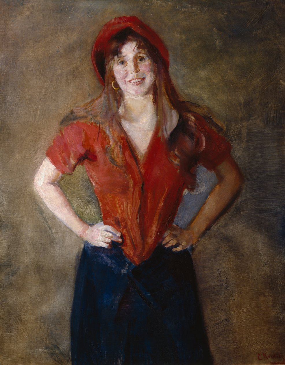 Oda pirosban (tanulmány) alkotó: Christian Krohg