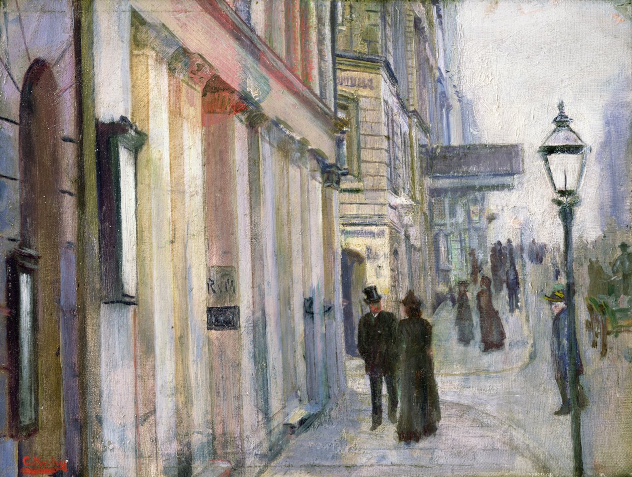 A Karl Johan és a Dronningens (Queens) utca sarka (olaj, vászon) alkotó: Christian Krohg