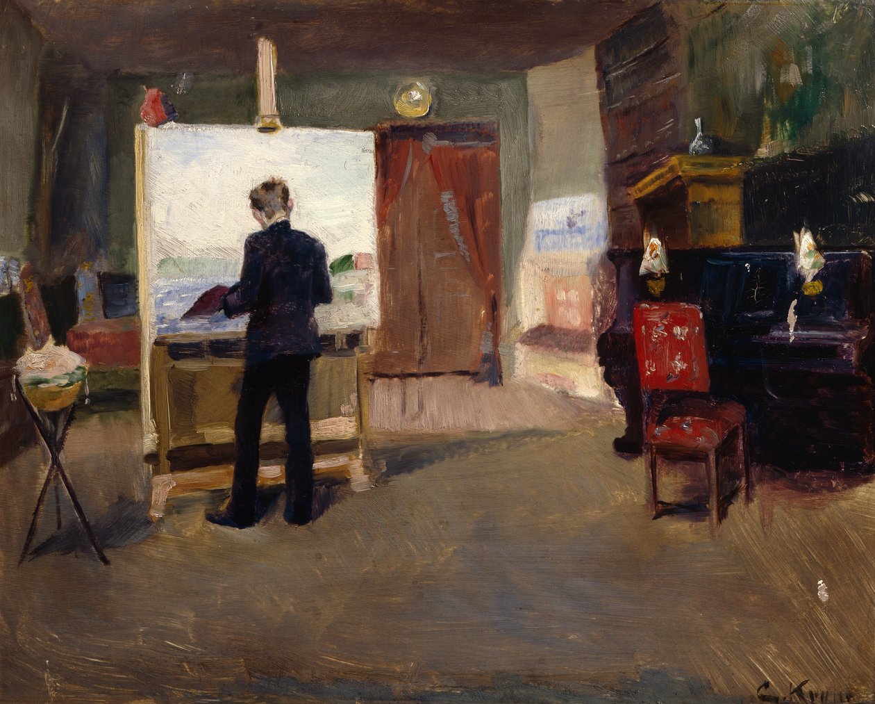 Nils Hansteen festő a stúdióban alkotó: Christian Krohg
