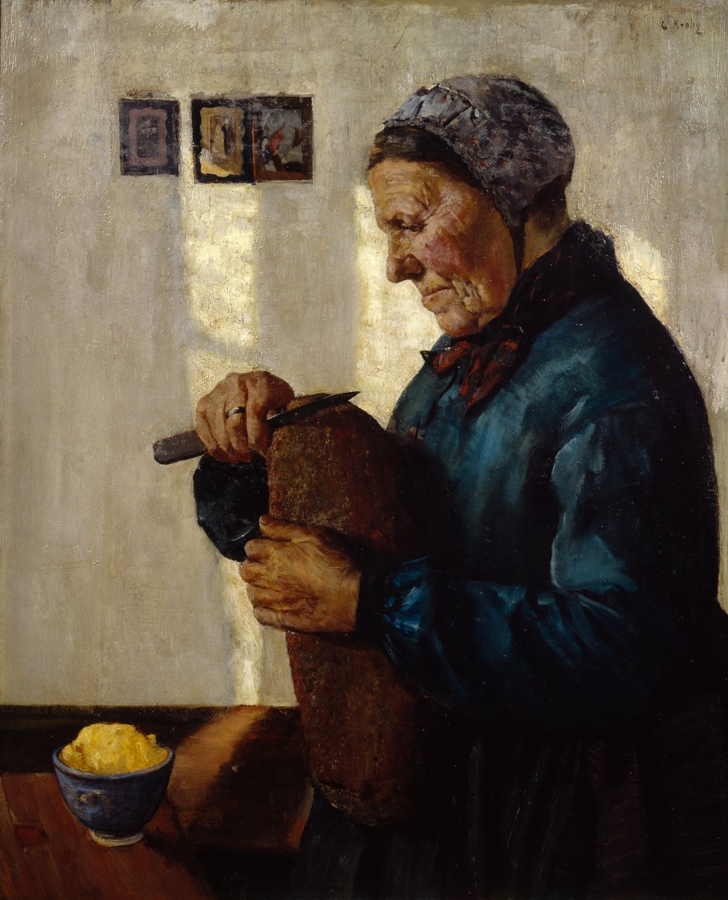 Feleség kenyérvágás alkotó: Christian Krohg