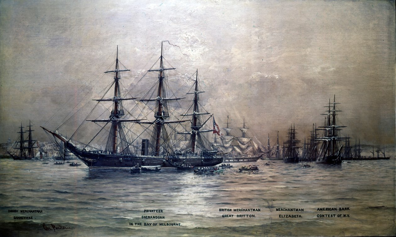 Konföderációs Államok Shenandoah cirkáló Melbourne kikötőjében, Ausztráliában, 1865, 1865 körül alkotó: Christian Poulsen