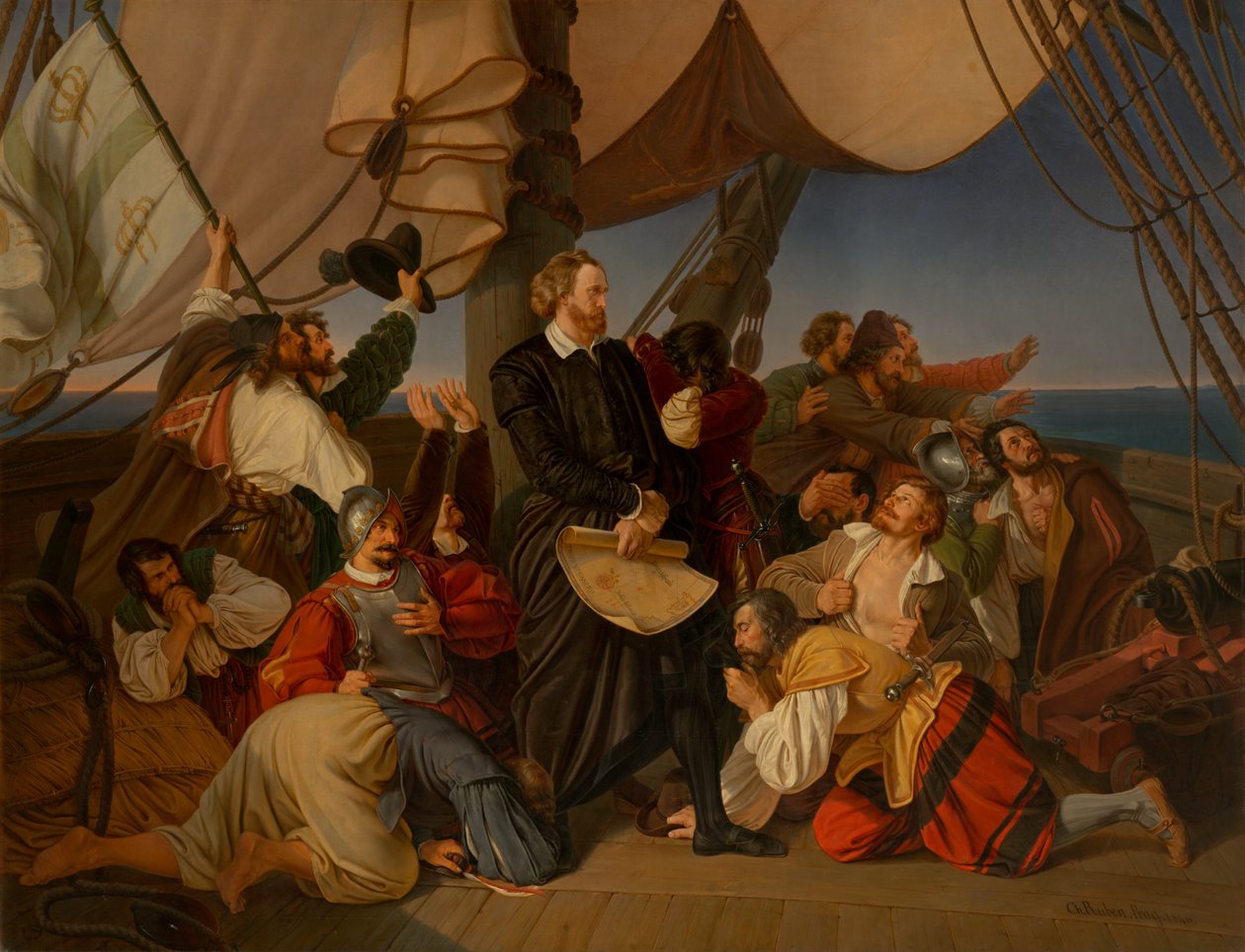 Kolumbusz felfedezi Amerika partjait, 1846 alkotó: Christian Ruben