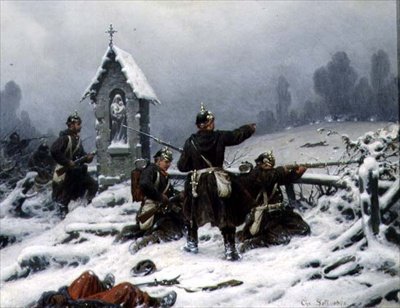 Téli csetepaté egy szentély mellett, 1846 alkotó: Christian Sell