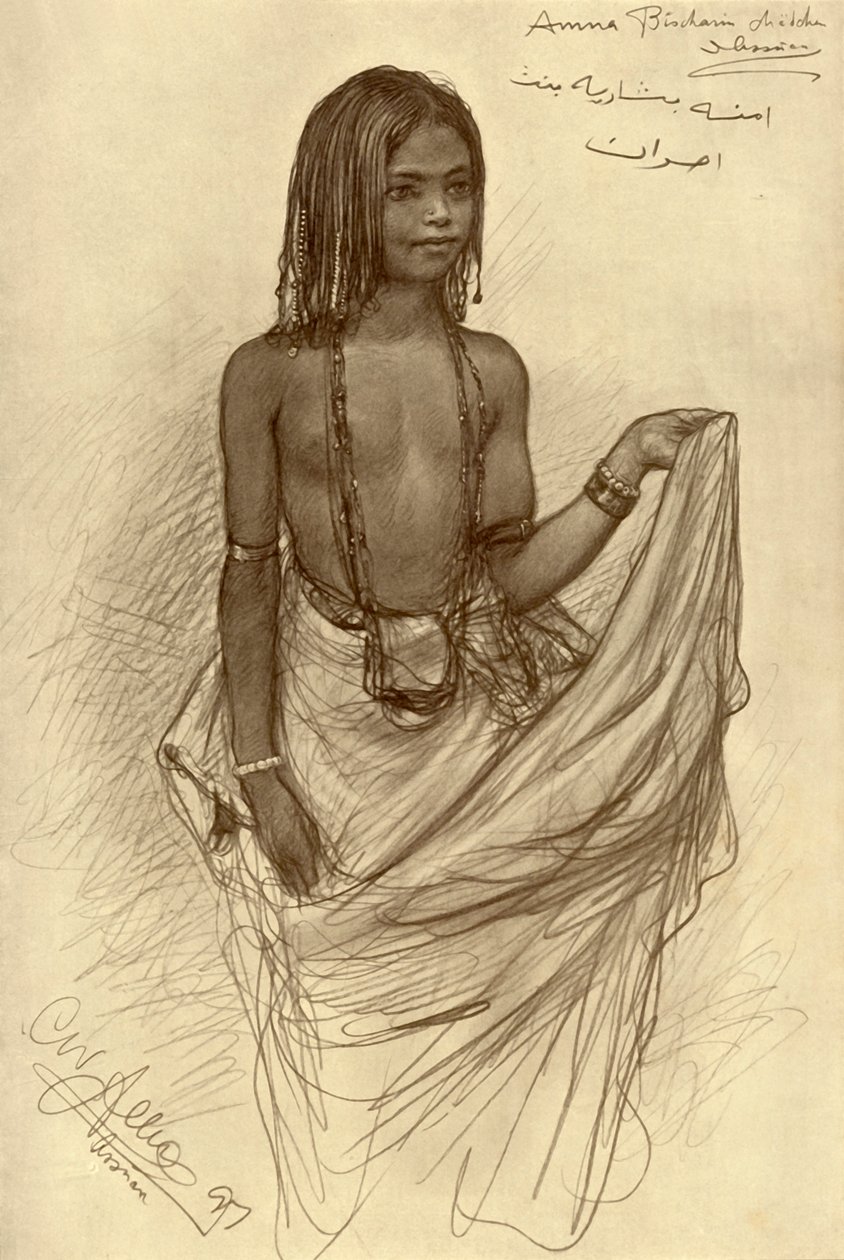 Bishari lány, More, Egyiptom, alkotó: Christian Wilhelm Allers