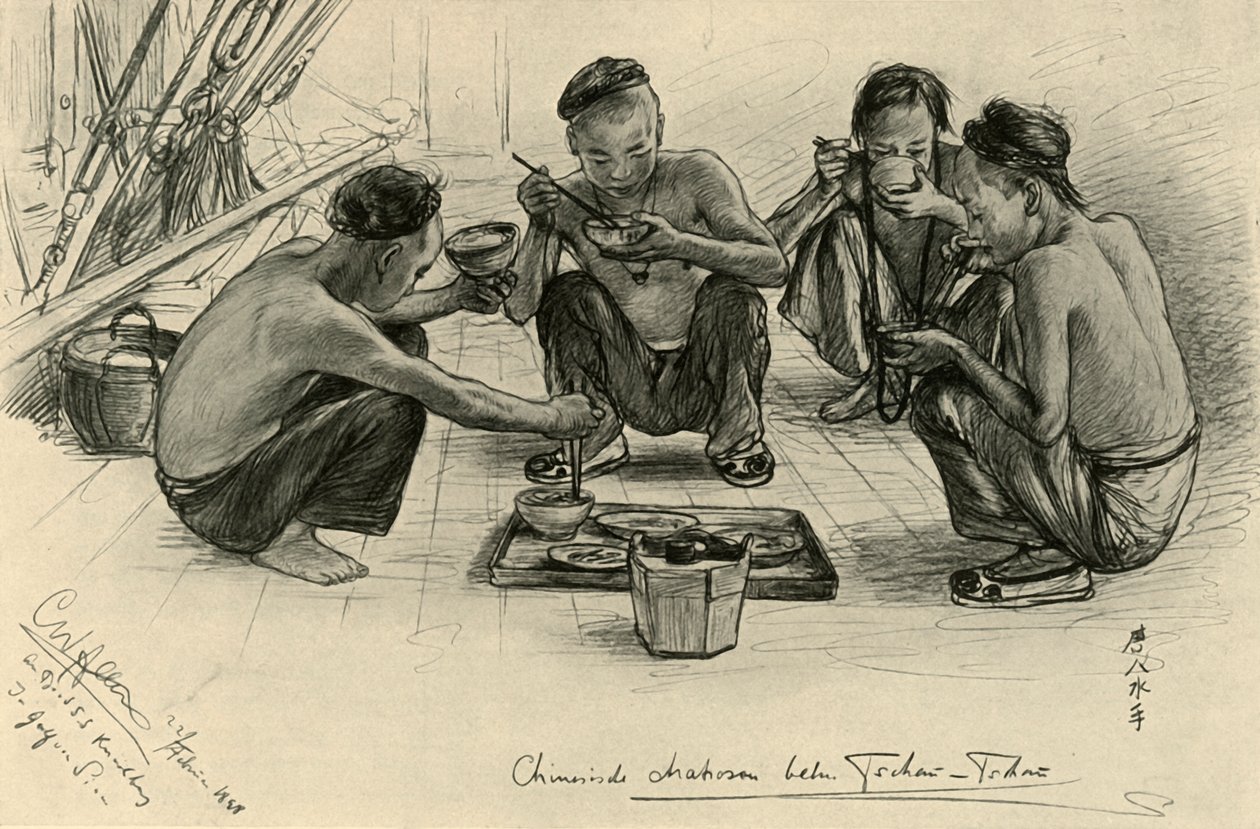 A kínai legénység tagjai a „Knivsberg” fedélzetén étkeznek, 1898. alkotó: Christian Wilhelm Allers