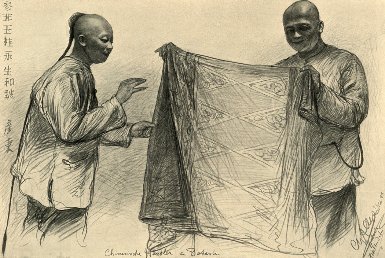Kínai kereskedők Bataviában, Holland Kelet-Indiában, 1898. alkotó: Christian Wilhelm Allers