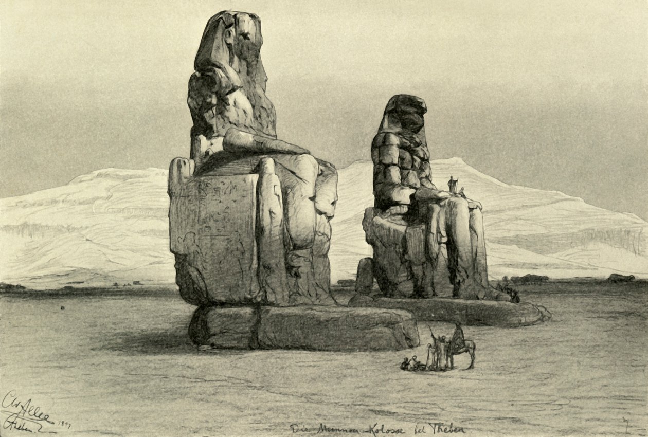 Memnoni kolosszusok Thébában, Egyiptomban, 1898. alkotó: Christian Wilhelm Allers