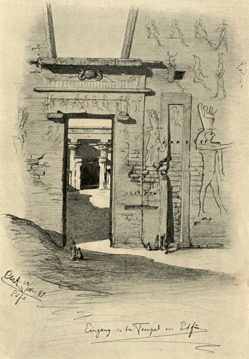 Az edfui templom bejárata, Egyiptom, 1898. alkotó: Christian Wilhelm Allers
