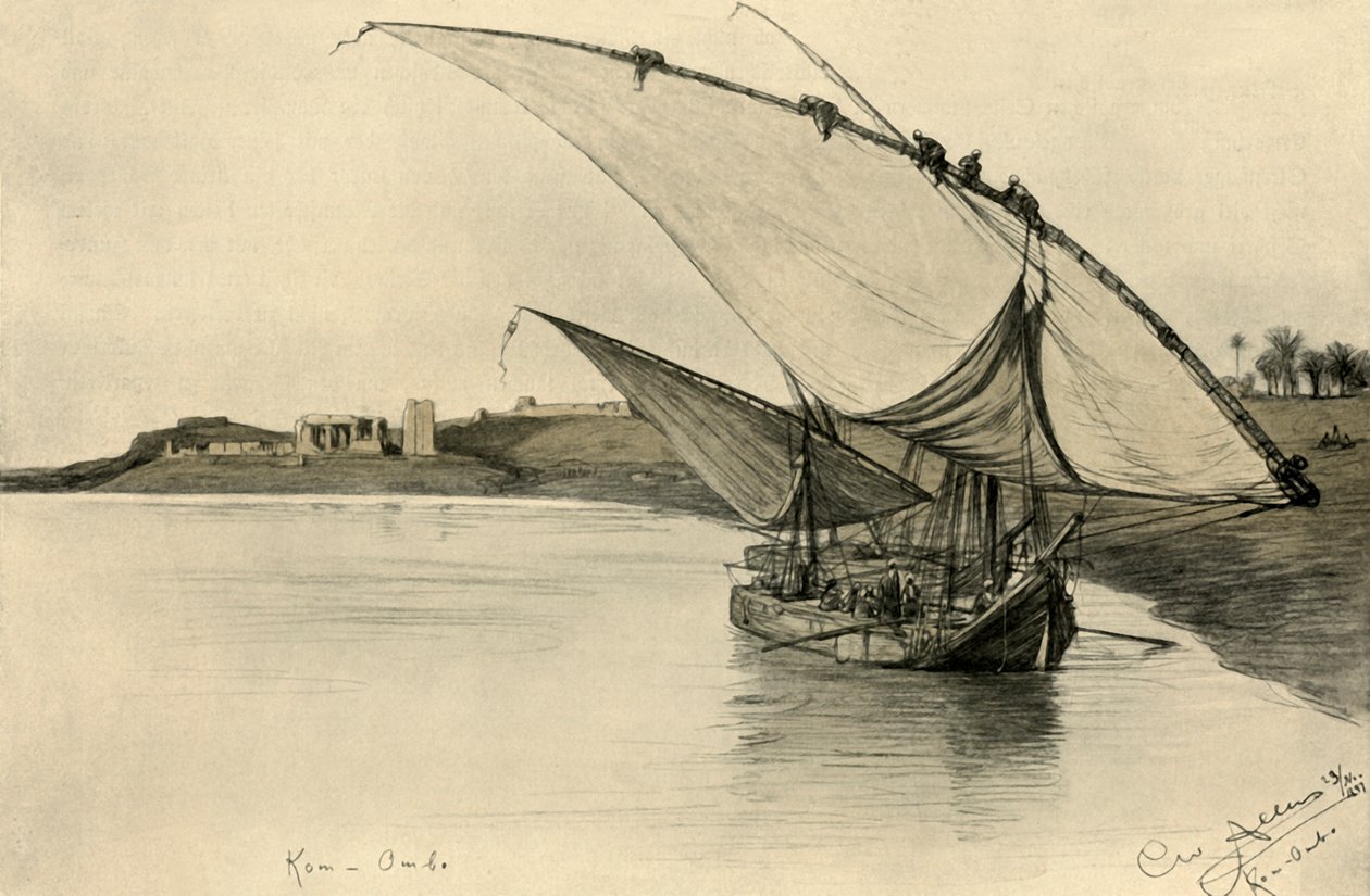 Felucca on the Nile at Kom Ombo, Egypt, 1898. alkotó: Christian Wilhelm Allers