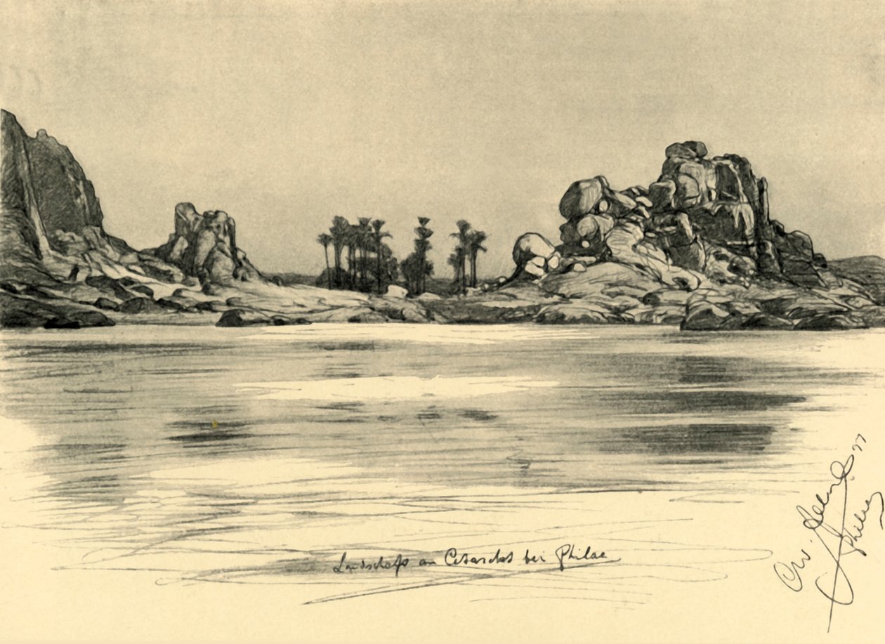 Az első szürkehályog Philae szigete közelében, a Nílus folyón, Egyiptomban, 1898. alkotó: Christian Wilhelm Allers