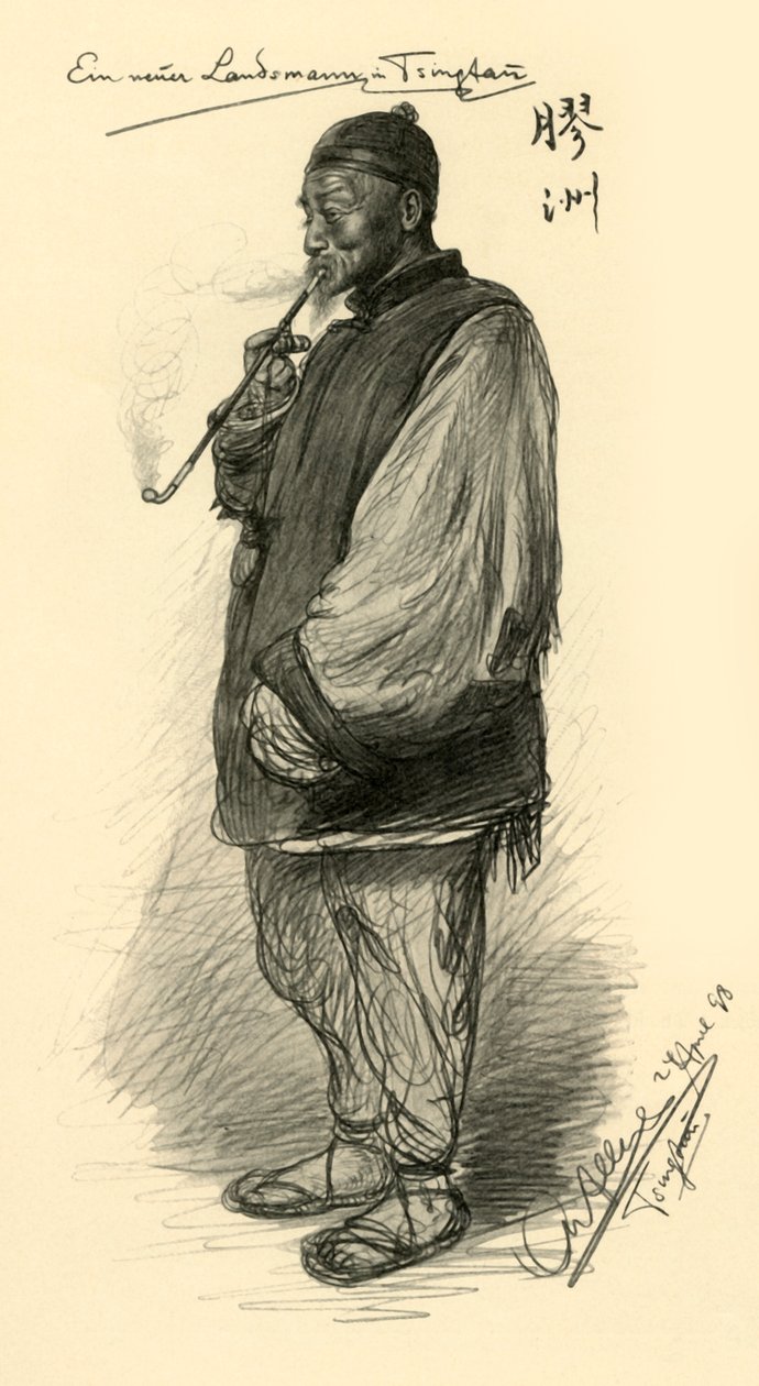 Pipázó férfi, Tsingtao, Kína, 1898. alkotó: Christian Wilhelm Allers