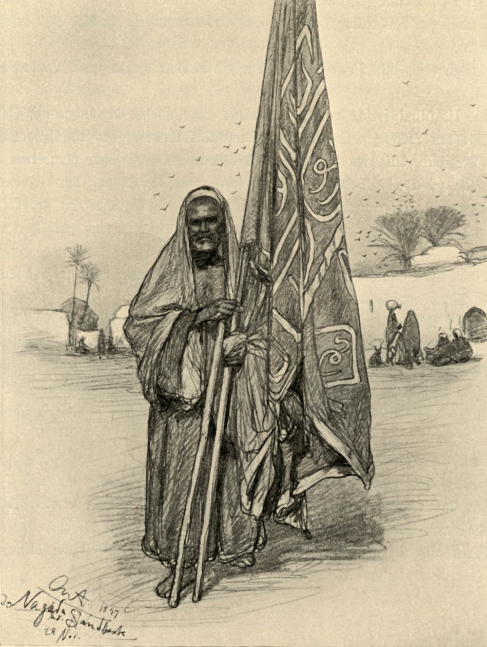 Férfi zászlóval, Nagada, Egyiptom, 1898. alkotó: Christian Wilhelm Allers