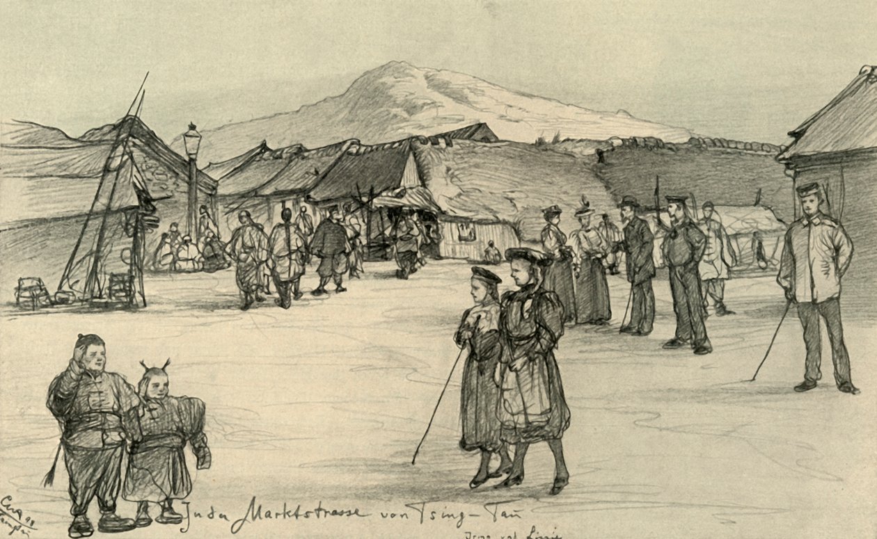 Síró piac, Tsingtao, Kína, 1898. alkotó: Christian Wilhelm Allers