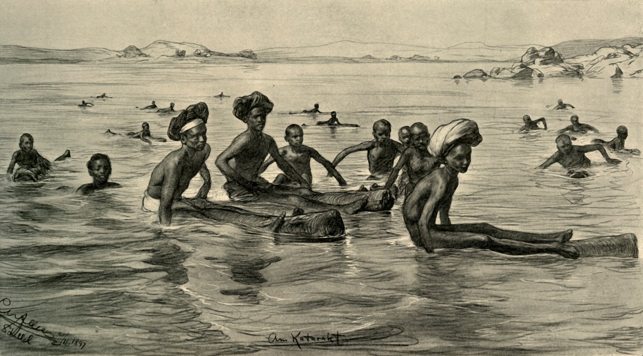 Férfiak a Nílusban az első szürkehályognál, Egyiptom, 1898. alkotó: Christian Wilhelm Allers
