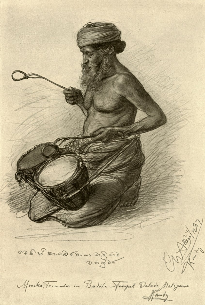 Menika - dobos a Fog Templomában, Kandy, Ceylon, 1898. alkotó: Christian Wilhelm Allers