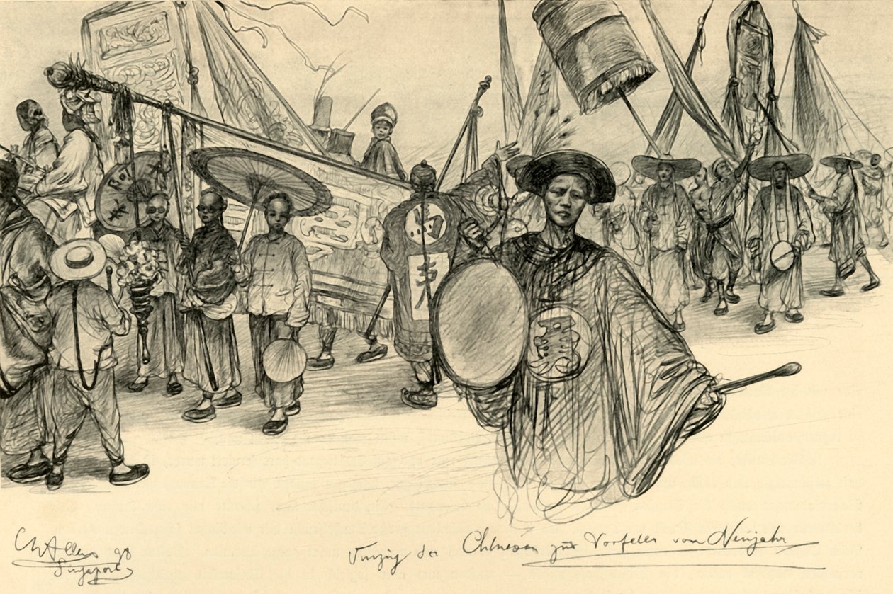 Újévi felvonulás, Szingapúr, 1898. alkotó: Christian Wilhelm Allers